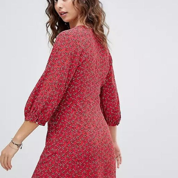 Free People Clara Floral Tunic Dress Red Small - Picture 5 of 16